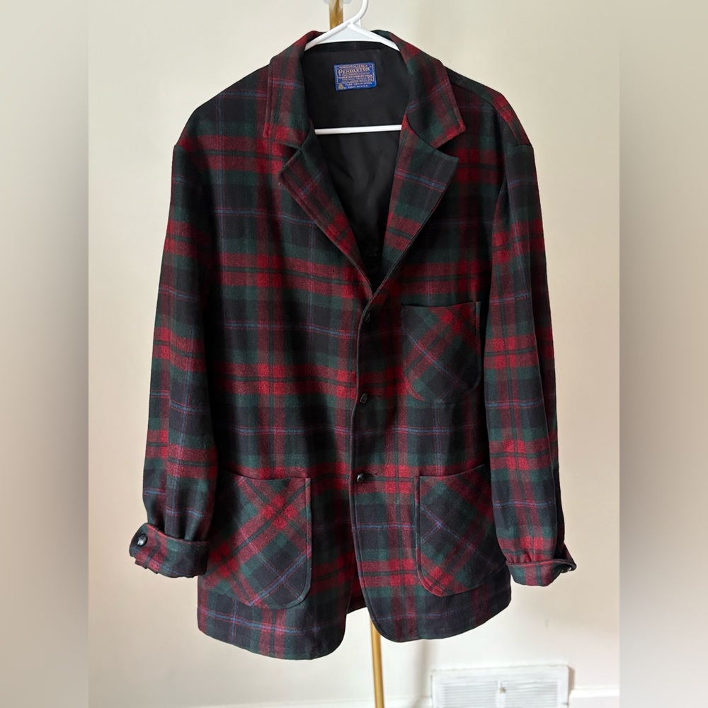 Pendleton Jacket Mens XL Tartan Plaid Wool Button Up Fall Western Heavy Vintage